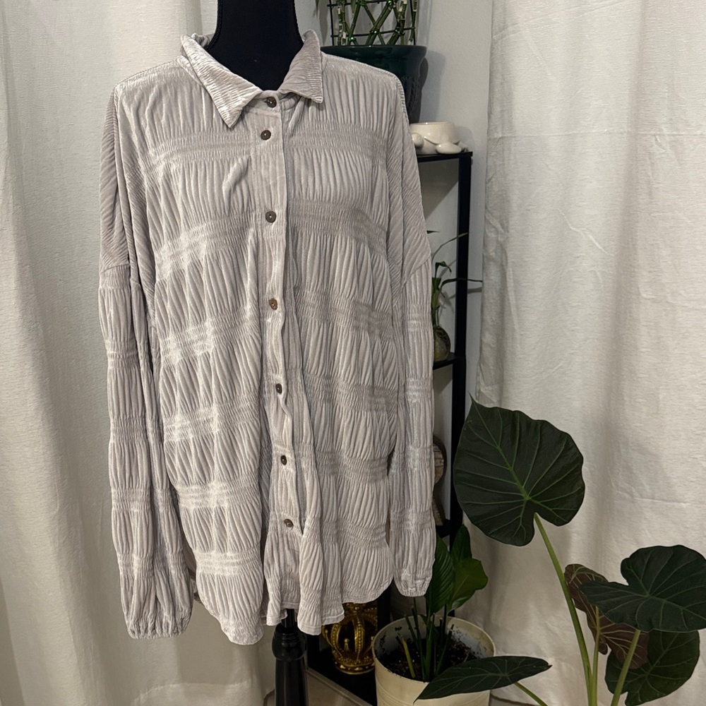 Free People Gray Button-Up Top